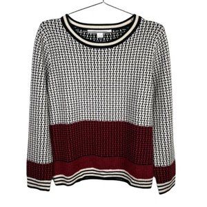 Diane Von Furstenberg Micro Stitch Geometric Colorblock Wool Sweater